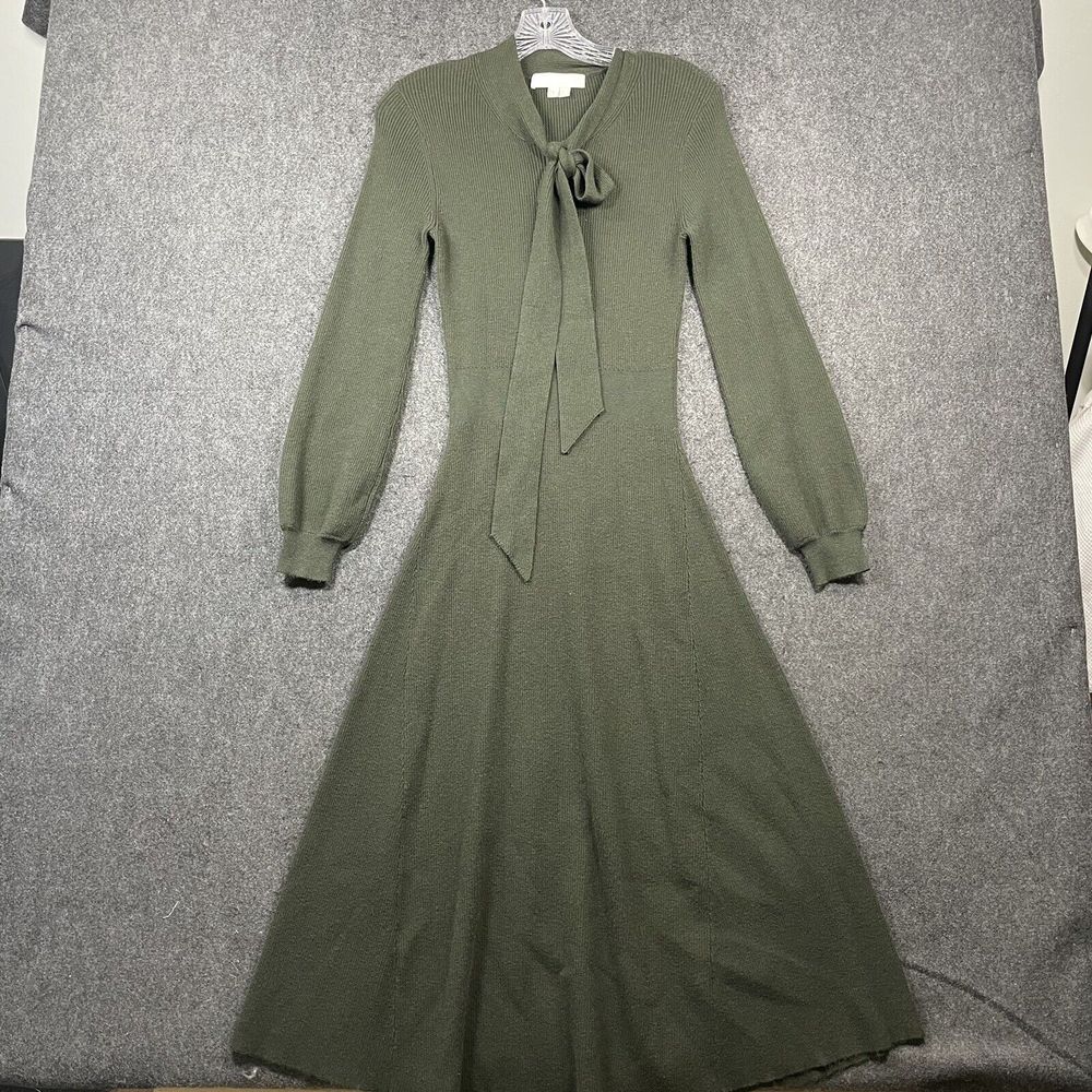Gal Meets Glam Collection Brianna Dress Women’s Small Olive Tie Neck Sweater